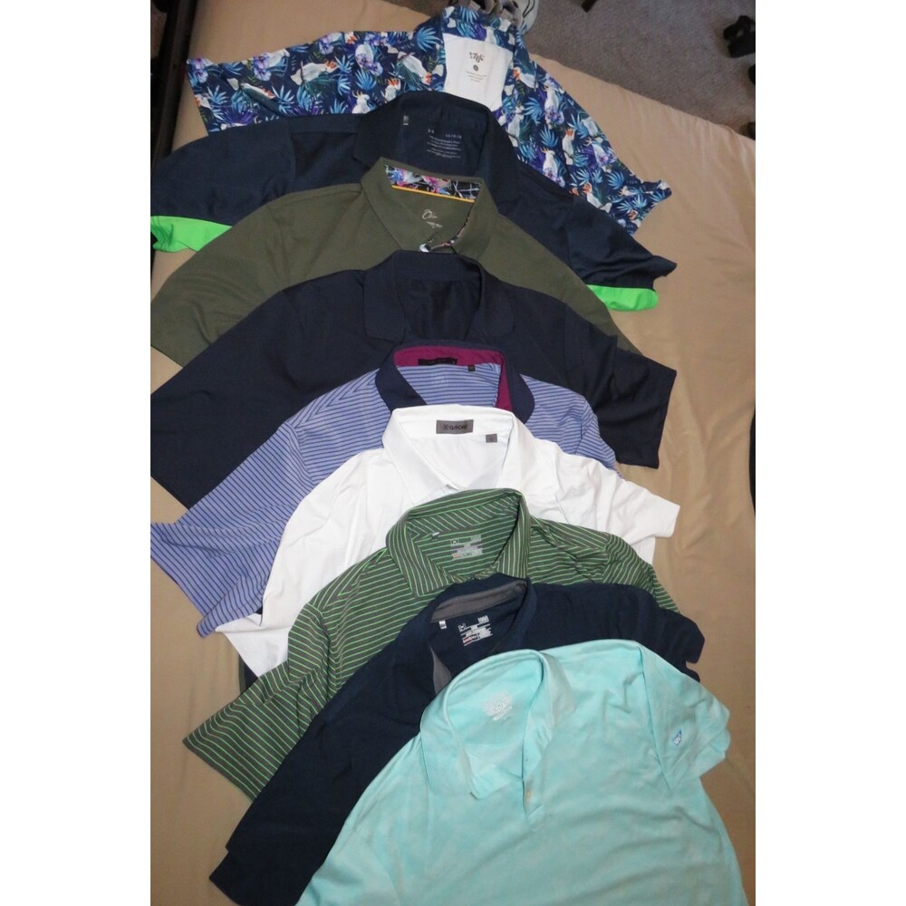 *Mixed Lot of 9* Men's LG Performance Golf Polo Shirts UA, Greyson, G-Fore, 1764